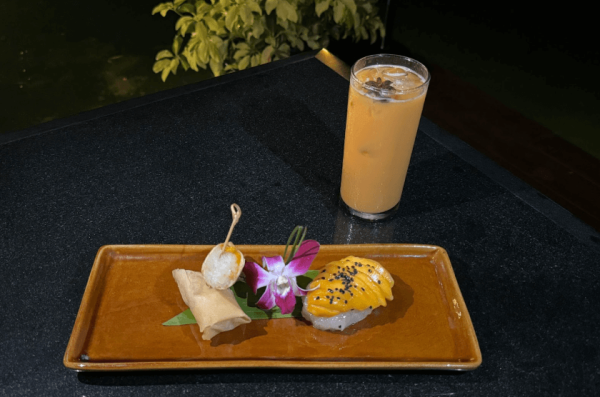 appetizer sampler with thai iced tea